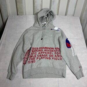 Champion Hoodie Mens Oxford Grey Super Fleece 2.0 Behind The Label Graphic Large